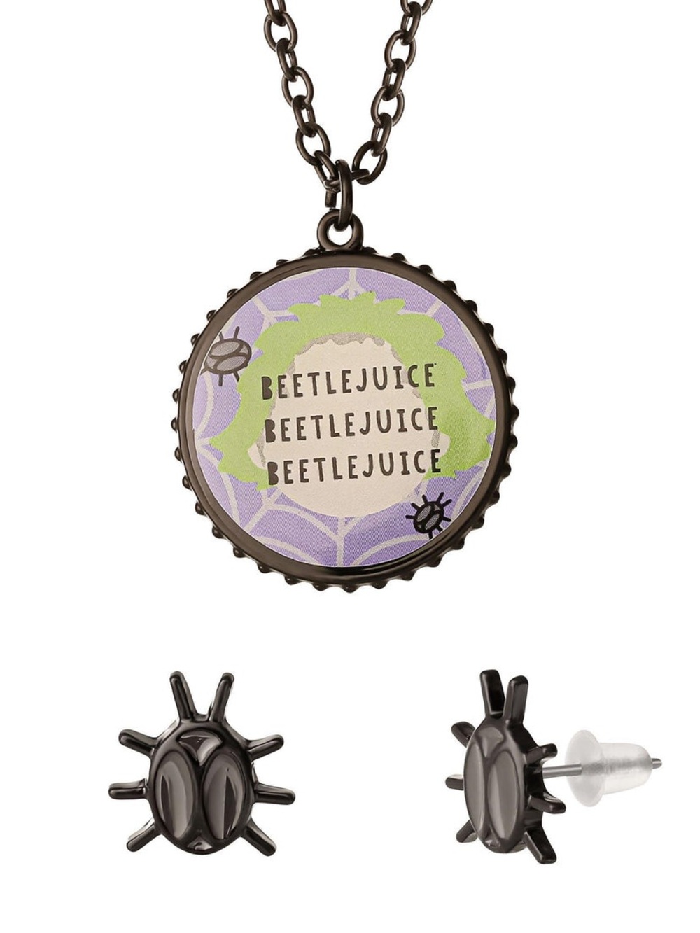 Beetlejuice Necklace & Stud Earring Jewelry Set Halloween Costume Accessory